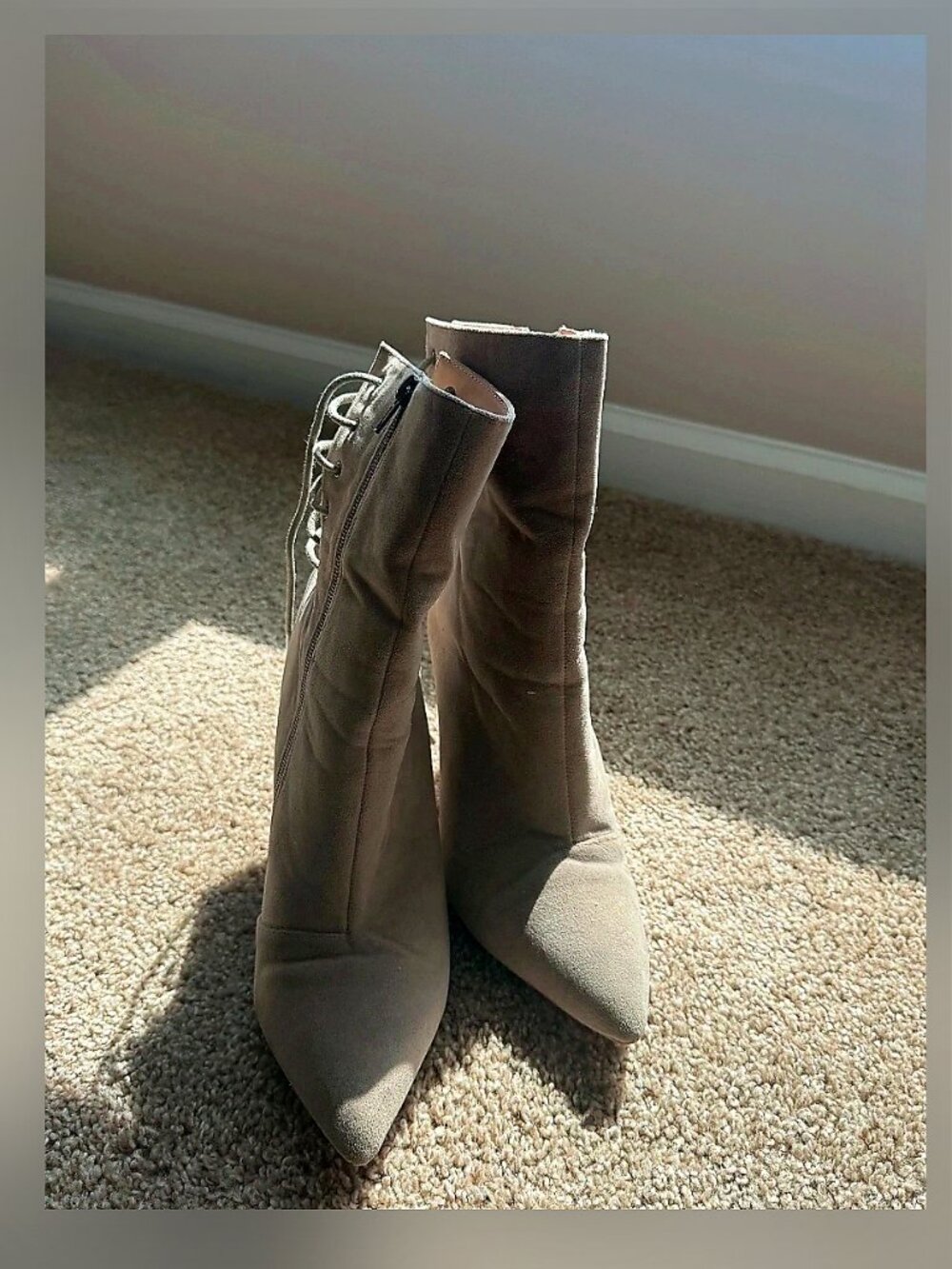 Grey heeled boots